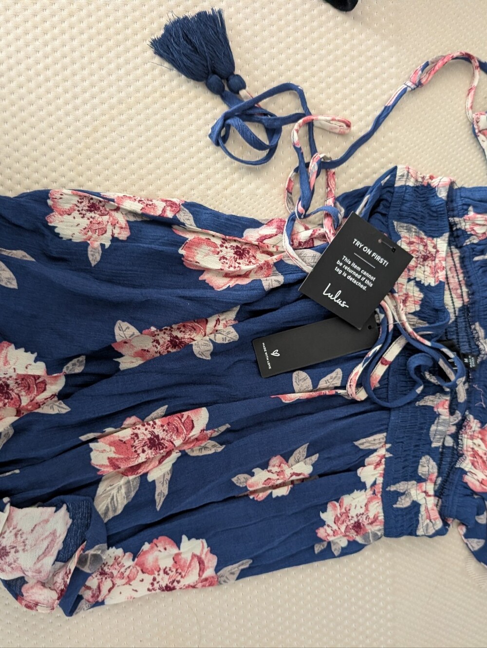Lulus Size M Navy Floral V-Neck Sundress with Tie Straps - Picture 6 of 8